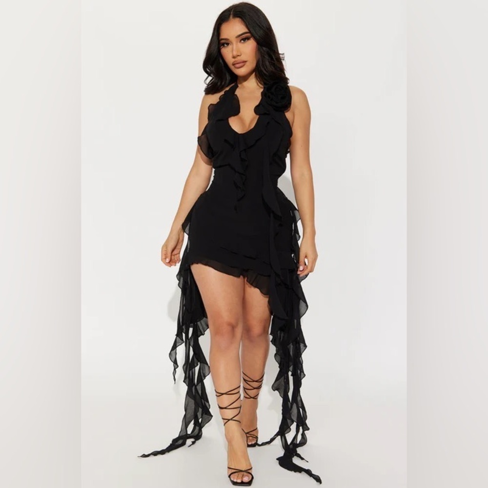 NWT Fashion Nova Ruffles and Roses Midi Dress Black Sz 2X - Picture 9 of 16